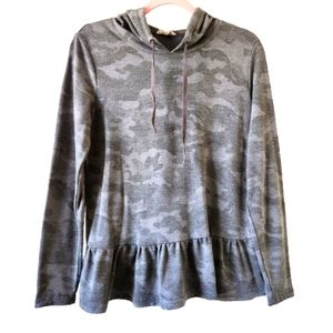 JANE AND DELANCEY Camo Hooded Long Sleeve Peplum Top Small #0196